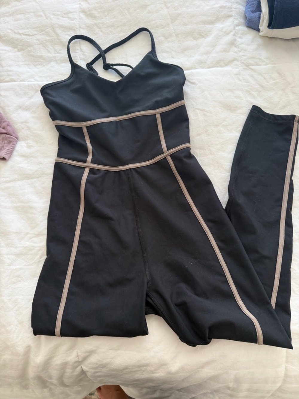 Abercrombie & Fitch Black Jumpsuit with Taupe Contrast Piping